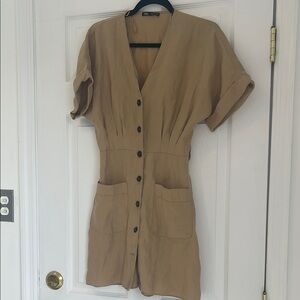 Tan Button-Up Dress